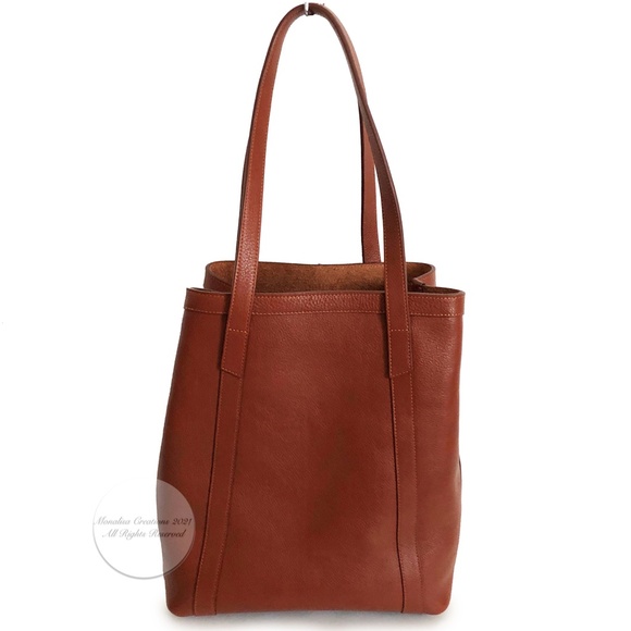 Lotuff Leather Bag Angle Tote Large Shoulder Bag Saddle Tan Leather - Picture 7 of 9